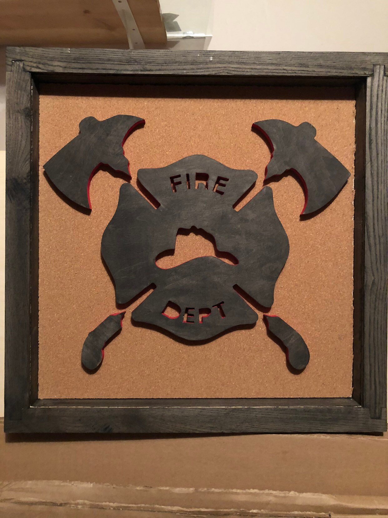 Fire Department Display Shadowbox, Corkboard, Cork Display, medal, award display