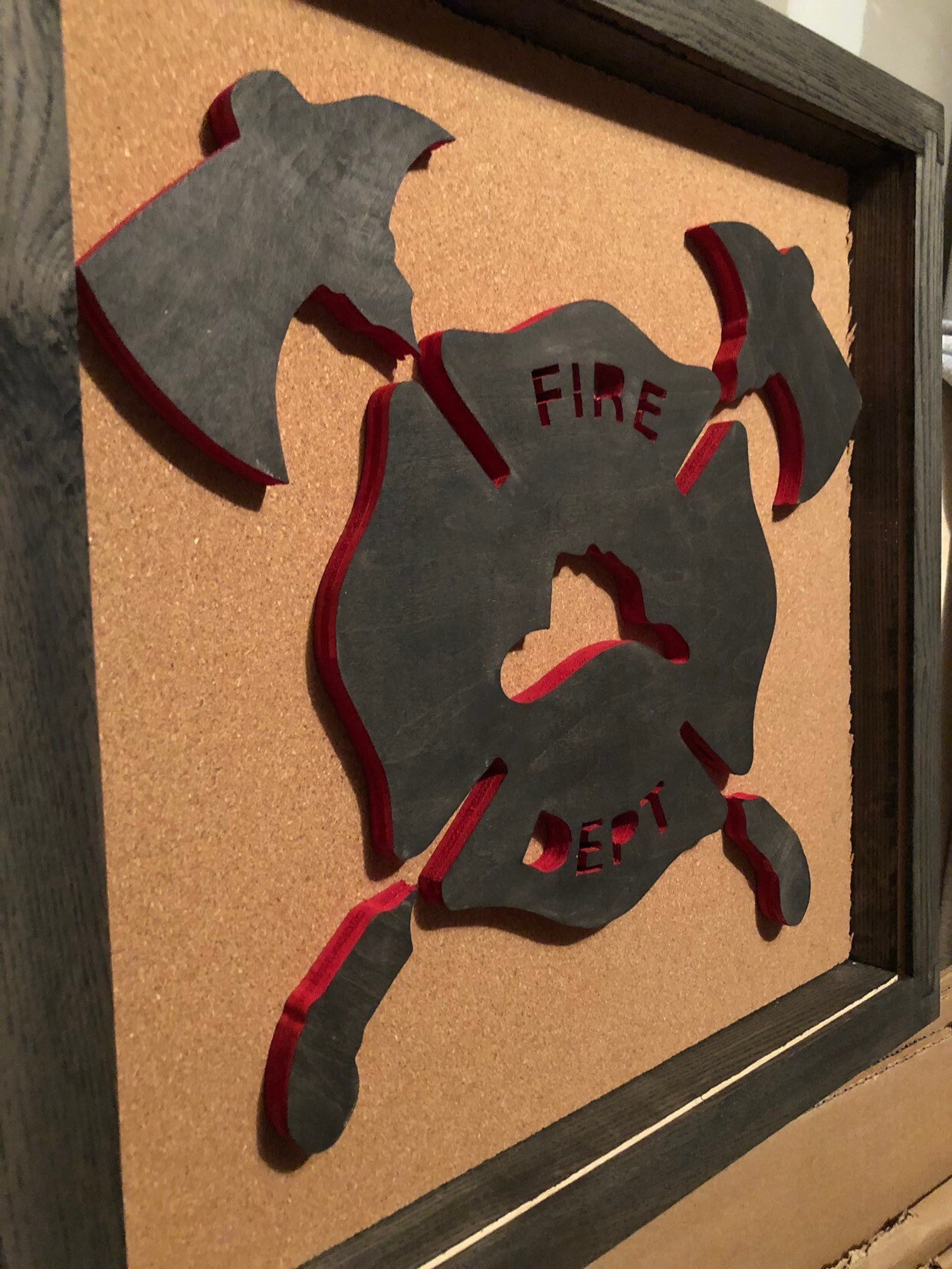 Fire Department Display Shadowbox, Corkboard, Cork Display, medal, award display