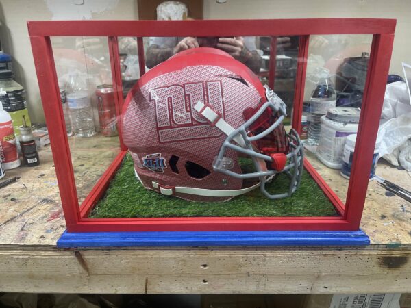 Custom handmade helmet display case with mirror, football memorabilia