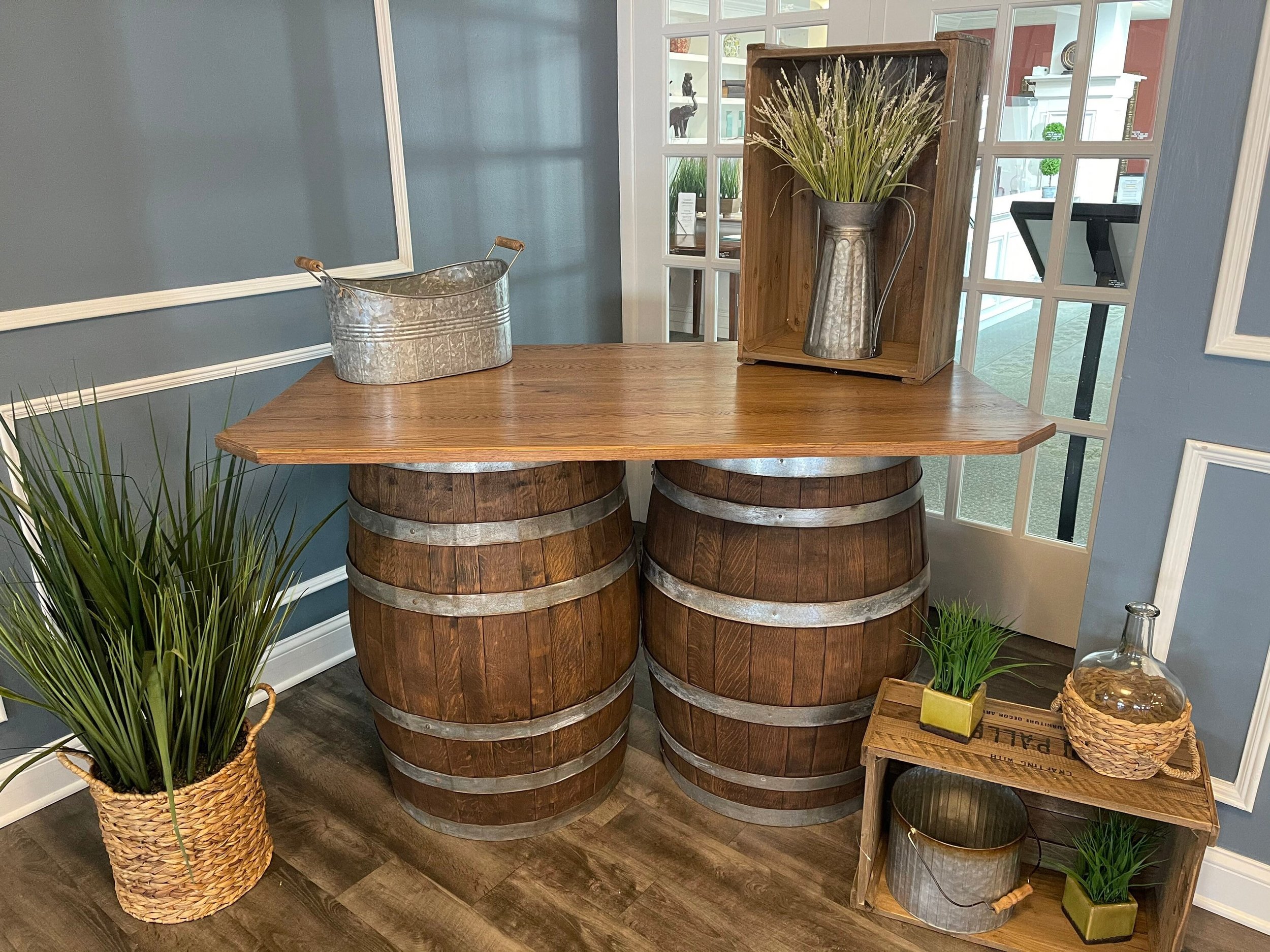 Double Bourbon Barrel Table, dining room, kitchen