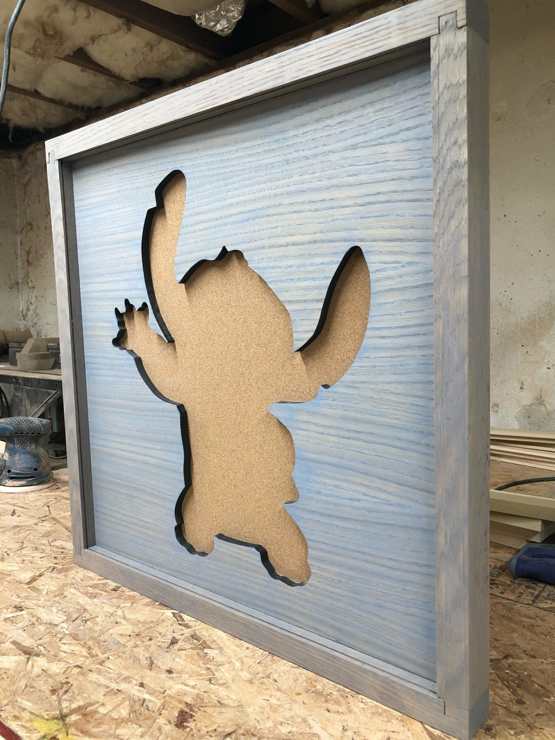 Disney Inspired Pin Display Shadowbox (Stitch - 2), Corkboard, Cork Display