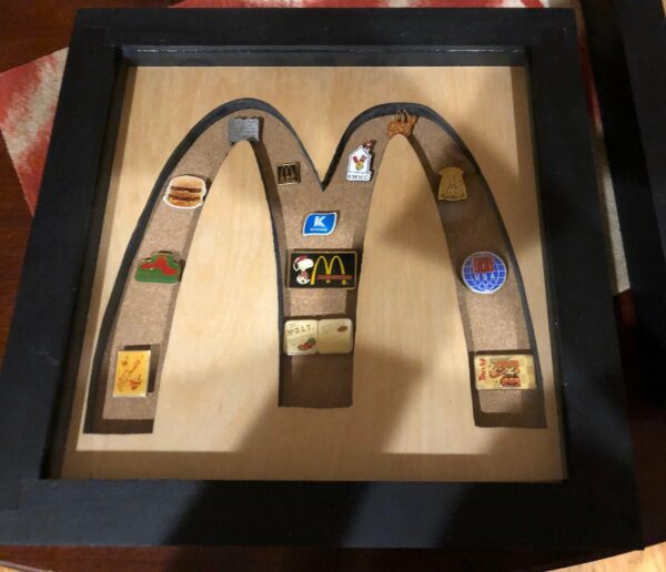 McDonalds Inspired Pin Display Shadowbox (Golden Arches), Corkboard, Cork Display