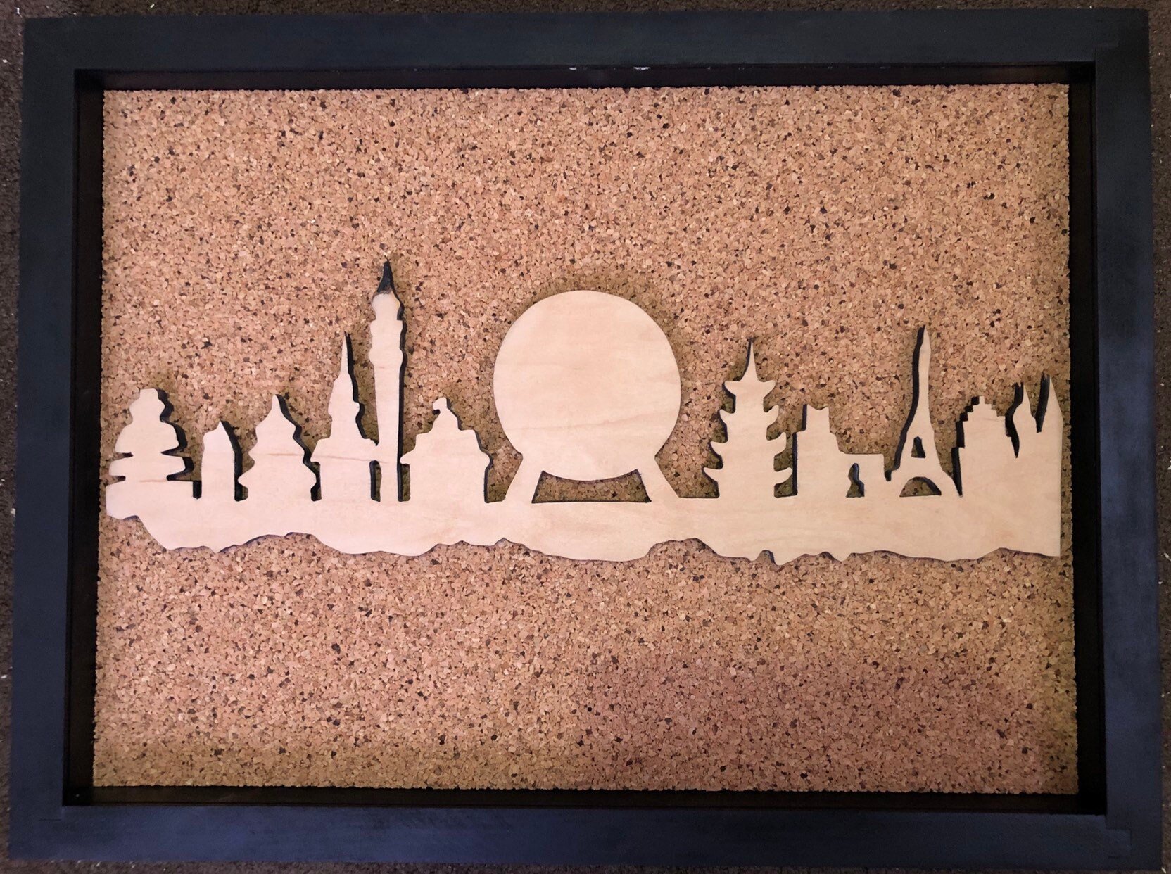 Disney Inspired Pin Display Shadowbox (Epcot)(World Showcase), Corkboard, Cork Display