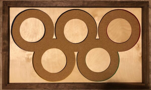 Olympics Inspired Pin Display Shadowbox (Olympic Rings), Corkboard, Cork Display