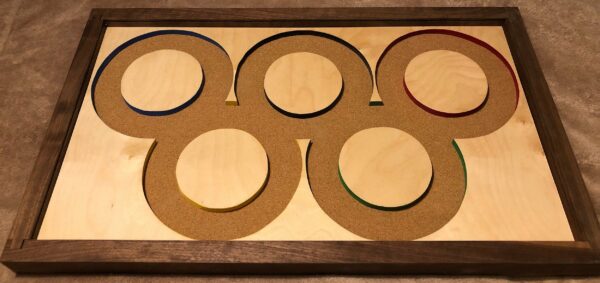 Olympics Inspired Pin Display Shadowbox (Olympic Rings), Corkboard, Cork Display