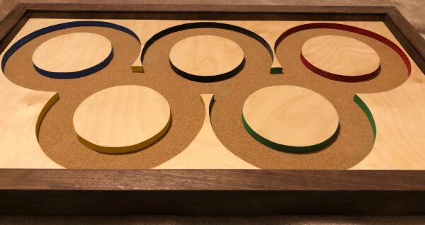 Olympics Inspired Pin Display Shadowbox (Olympic Rings), Corkboard, Cork Display