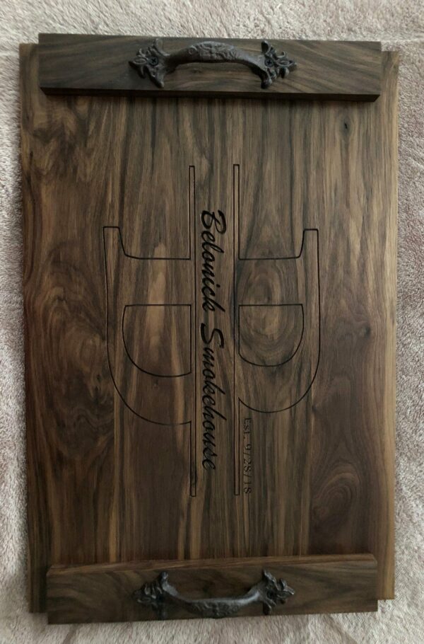 Handmade hardwood engraved serving tray, charcuterie, bbq, serve