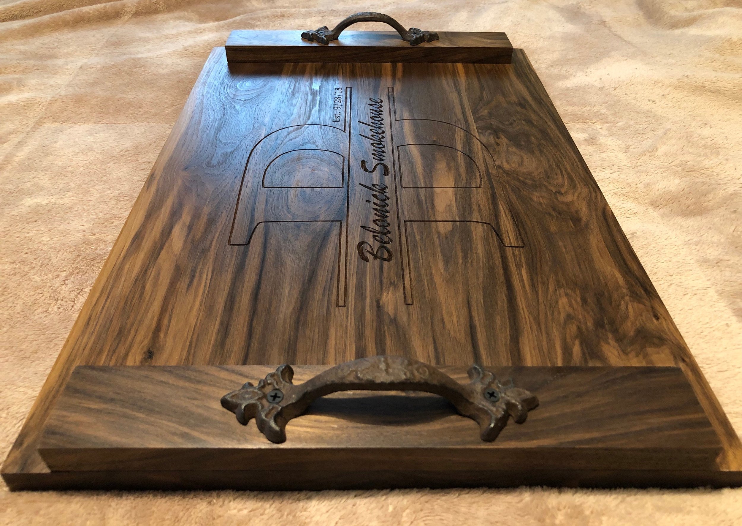 Handmade hardwood engraved serving tray, charcuterie, bbq, serve JBird Custom Woodworking