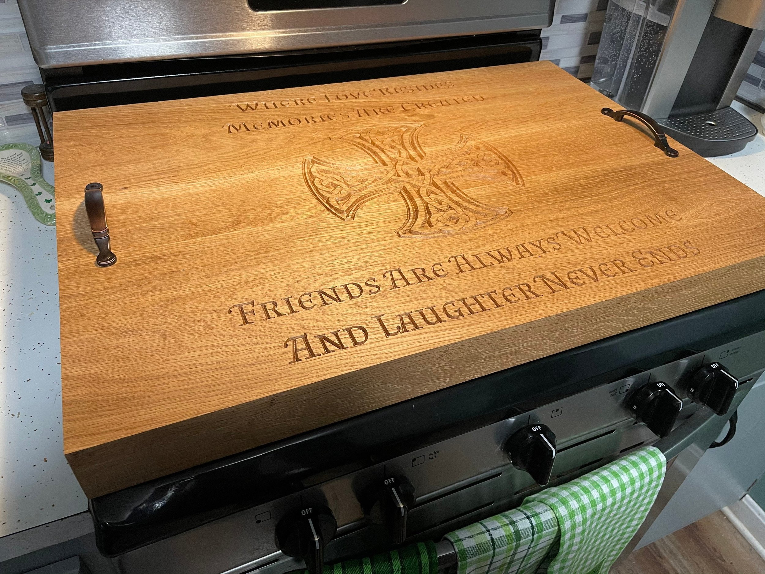 Handmade hardwood engraved stove cover/noodle board