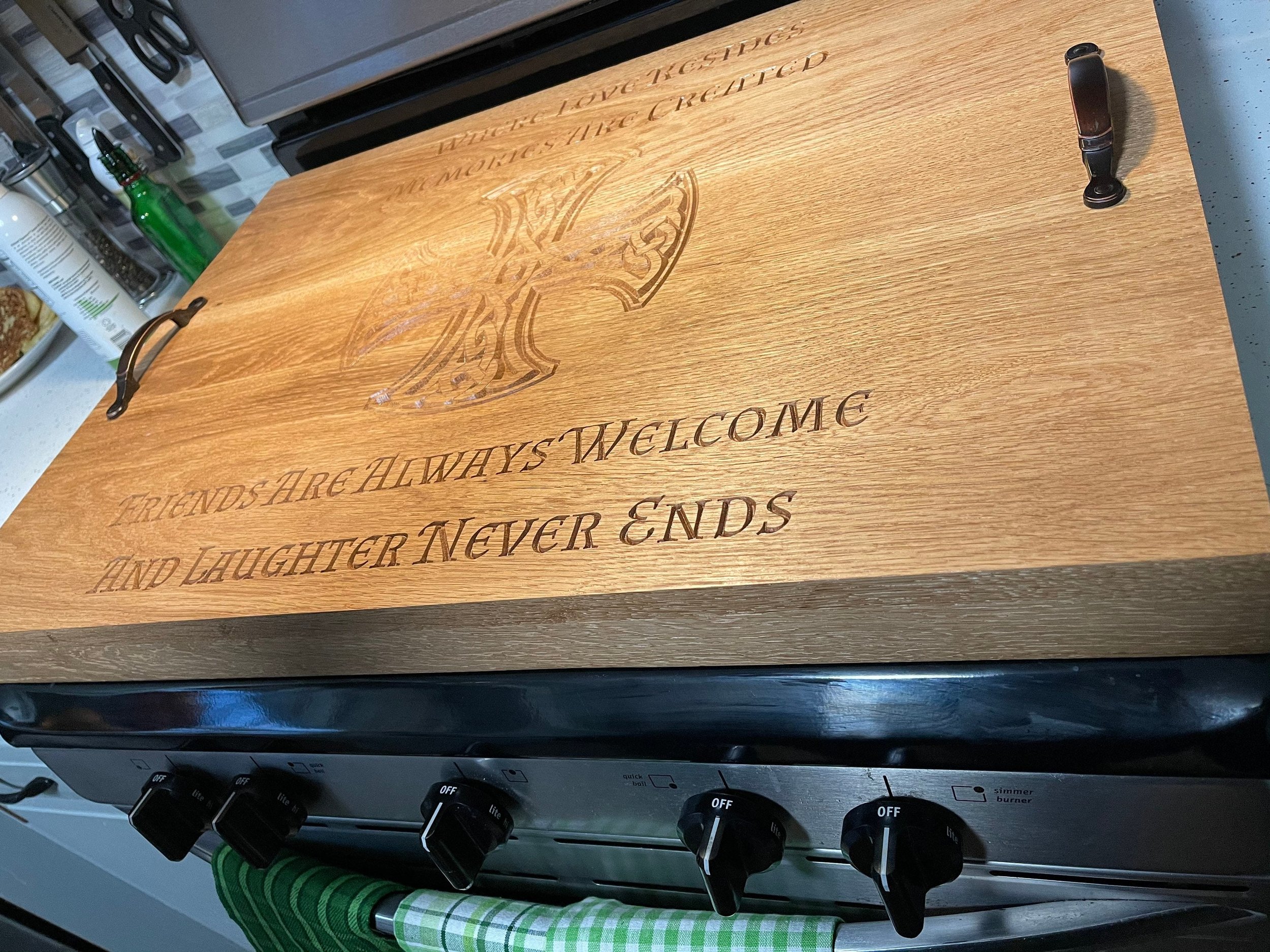 Handmade hardwood engraved stove cover/noodle board