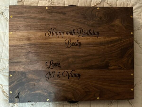 Handmade hardwood engraved charcuterie board, serving, vegetables