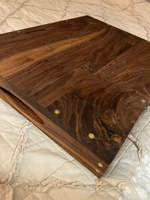 Handmade hardwood engraved charcuterie board, serving, vegetables