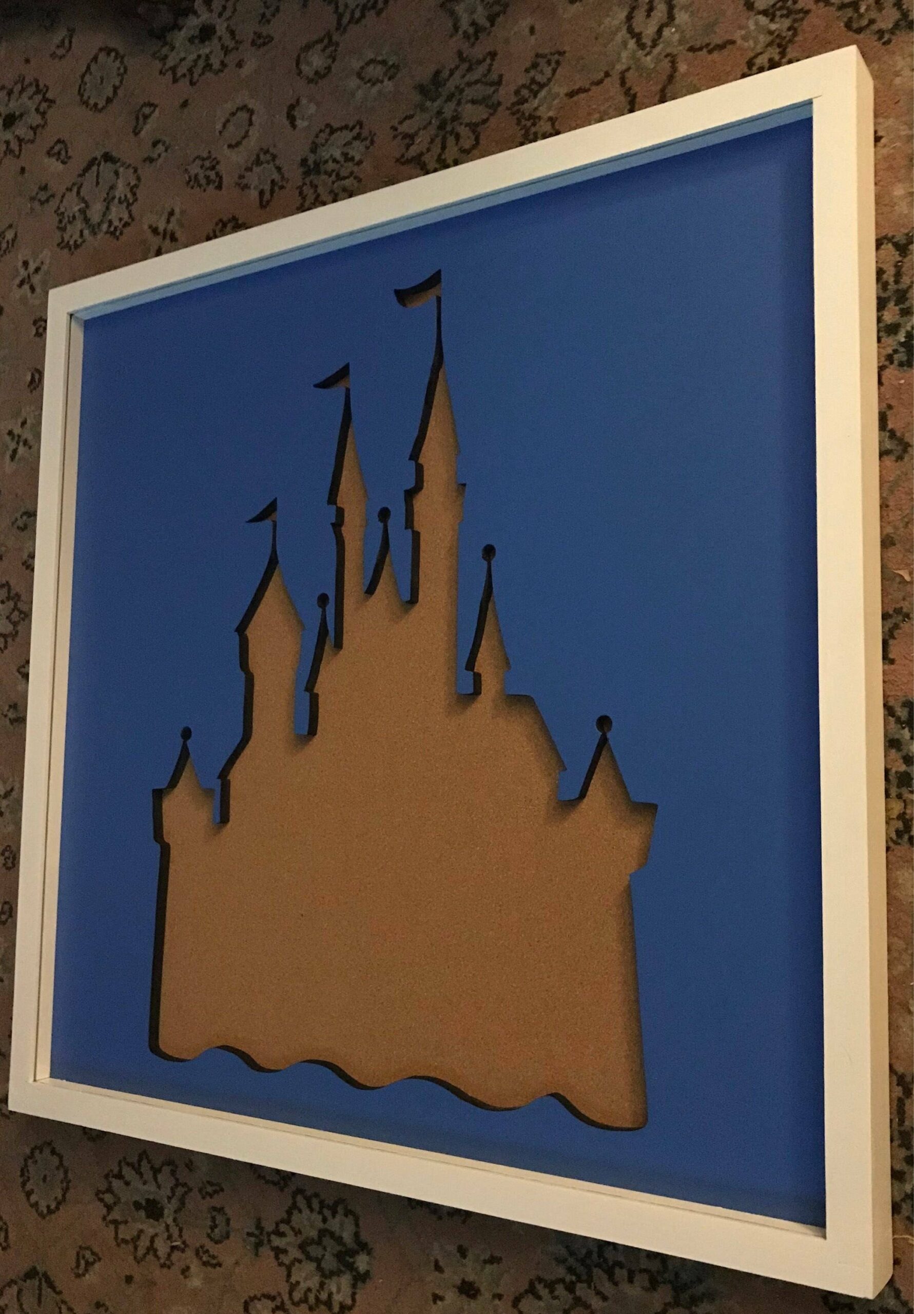 Disney Inspired Pin Display Shadowbox (Disney Cinderella Castle), Corkboard, Cork Display